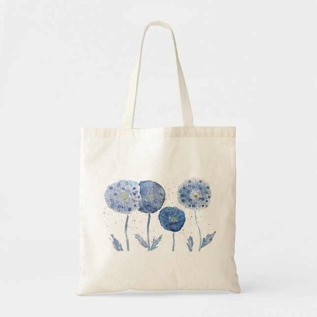 4 indigo abstract dandelion painting tote bag (Front)
