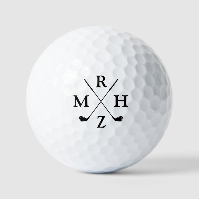 4 Initials Monogram with Golf-Clubs Golf Balls (Front)