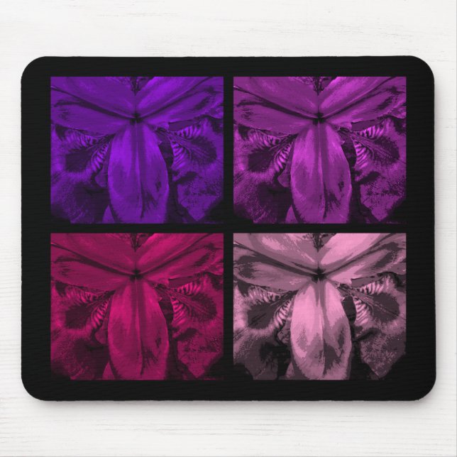 4 Irises: Quad Panel of Blooms 6 Gems Mouse Pad (Front)