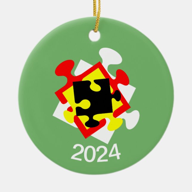 4 Jigsaw Pieces Ceramic Ornament (Front)