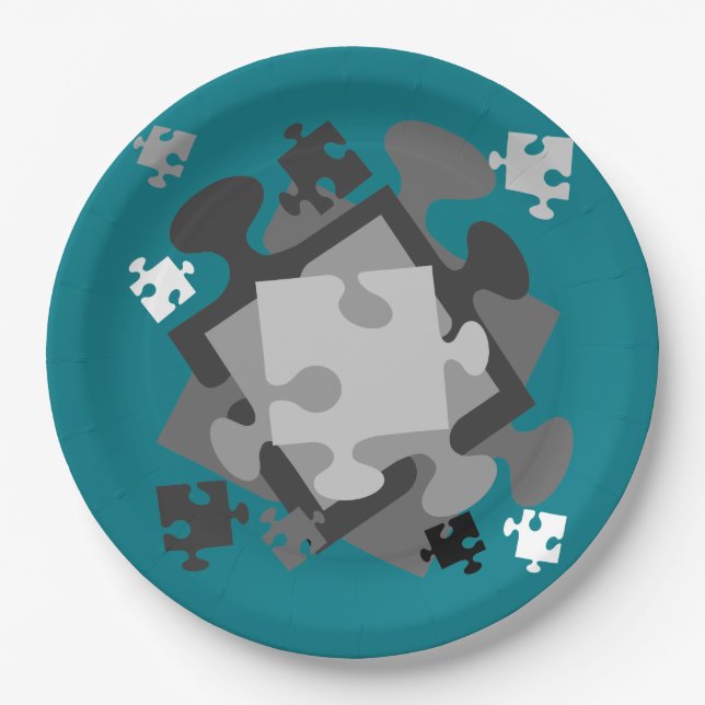 4 Jigsaw Pieces Paper Plate (Front)