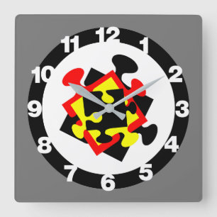 4 Jigsaw Pieces Square Wall Clock