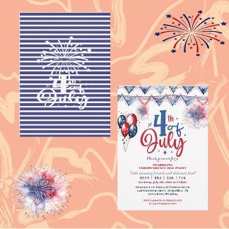 4 July Balloon Modern Calligraphy Party Invitation