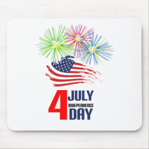 4 July - Independence Day with Flag and Fireworks Mouse Pad