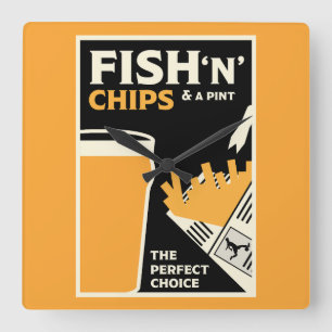 4 June — Fish and Chip Day Square Wall Clock