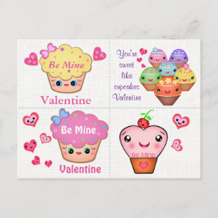 4 Kawaii Cupcake Valentines Cards
