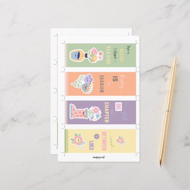 4 Kawaii Floral Bookmarks with cut-out hands (Front/Back In Situ)