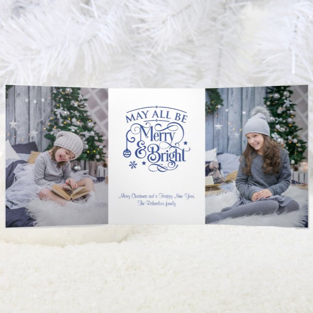 4 Large Photo Merry and Bright Christmas Tri-Fold Holiday Card (Creator Uploaded)