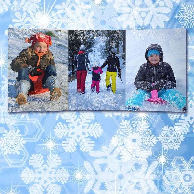 4 Large Photos Window Snowflake Overlay Christmas Tri-Fold Holiday Card (Creator Uploaded)