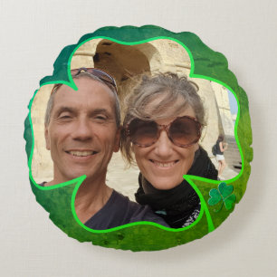 4 Leaf Clover Frame w/Text Round Pillow