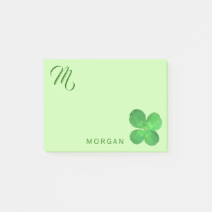 4 Leaf Clover Fun Green Monogram Personalised Post-it Notes
