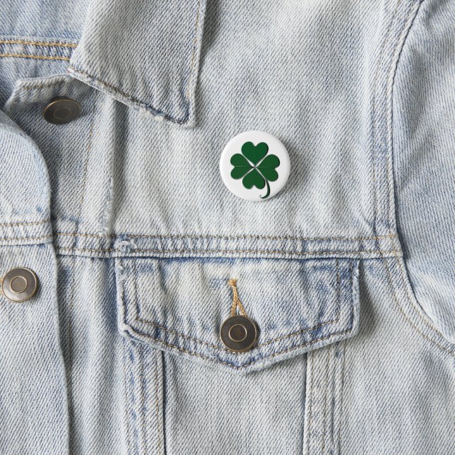 4 Leaf Clover Irish Shamrock 3 Cm Round Badge (In Situ)