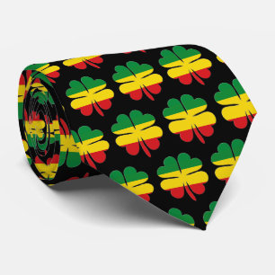 4 Leaf Clovers Pattern Red Yellow Green Rasta Tie