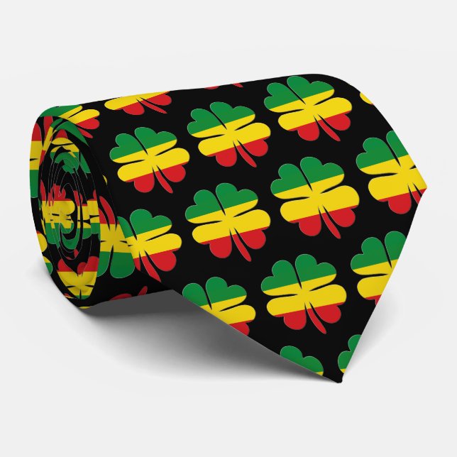 4 Leaf Clovers Pattern Red Yellow Green Rasta Tie (Rolled)