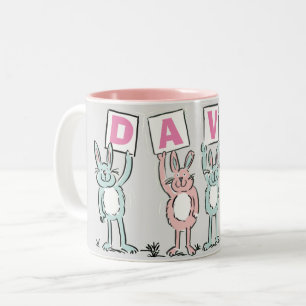 4 Letter Name Fun Rabbit Design Two-Tone Coffee Mug