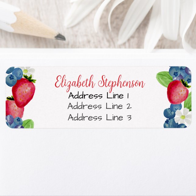 4 Line Return Address Label Red and Blue Berries (Creator Uploaded)