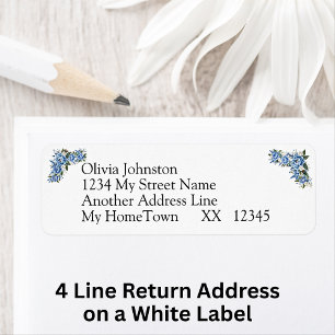 4 Line Return Address on white  Blue Peony Wedding Label