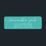 4 LINES Modern Wedding Stylish Return Address Return Address Label<br><div class="desc">4 LINES Modern Wedding Stylish Return Address label
4 LINES Modern Wedding Elegant Stylish Script Return Address simple label in colourful turquoise blue and white typo with couple family names in handwritten calligraphy and return address in standard classic sans serif font. Perfect for rspv and wedding invitations.</div>