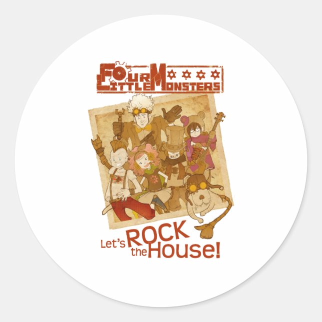 4 Little Monsters - Let's Rock the House Classic Round Sticker (Front)