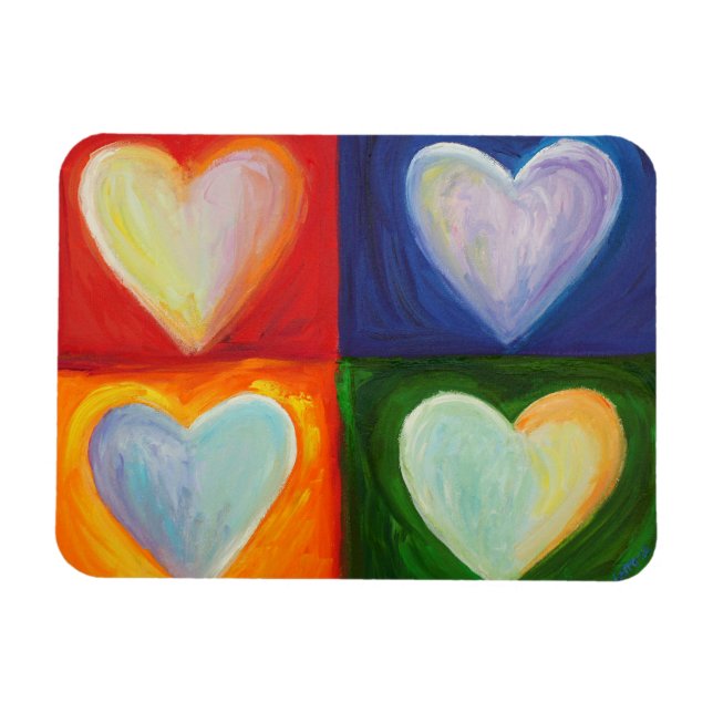 4 Love Hearts Art Inspirational Fridge Magnet (Horizontal)