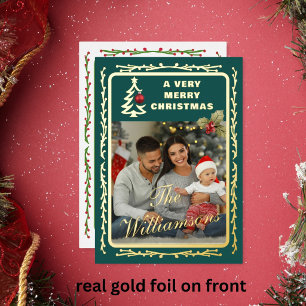 4 Merry Christmas Gold Foil Family Photo Holiday Card