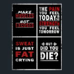 4 Motivational Gym Fitness Poster Collage<br><div class="desc">This poster features 4 motivational gym quotes to power your workouts and encourage you to work harder. This collage is great for those that don't have much space for multiple posters and can save money by not having to buy separate posters with a single quote. Great gift for any occasion,...</div>