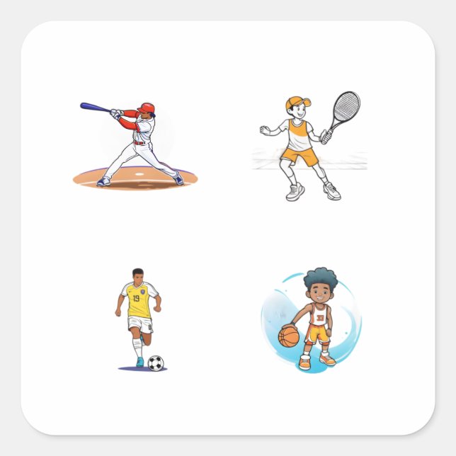 4 pack Cartoon  Sport Stickers (Front)