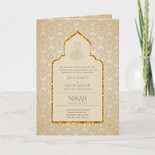 4 Page GOLD Ornate Islamic NIKAH WALIMA Wedding  C Card