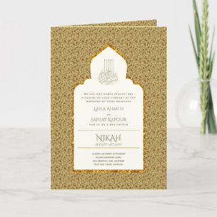 4 Page GOLD Ornate Islamic NIKAH WALIMA Wedding C Card