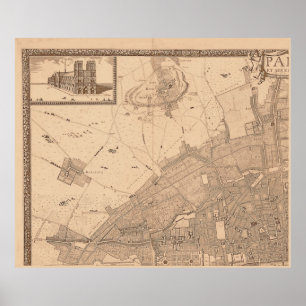 4 Panel Sepia de Rochefort Paris Map Frame 1 Poster