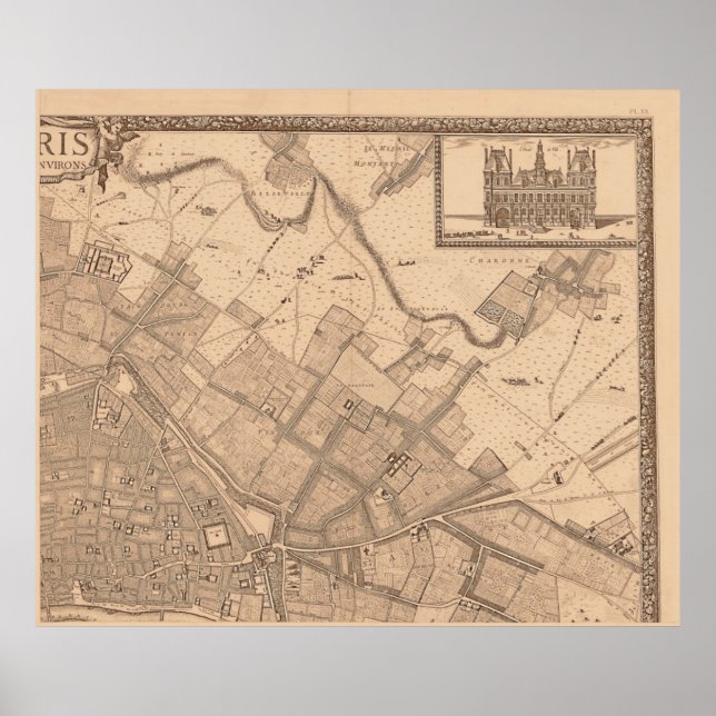 4 Panel Sepia de Rochefort Paris Map Frame 2 Poster (Front)