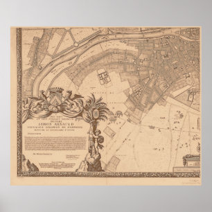 4 Panel Sepia de Rochefort Paris Map Frame 3 Poster