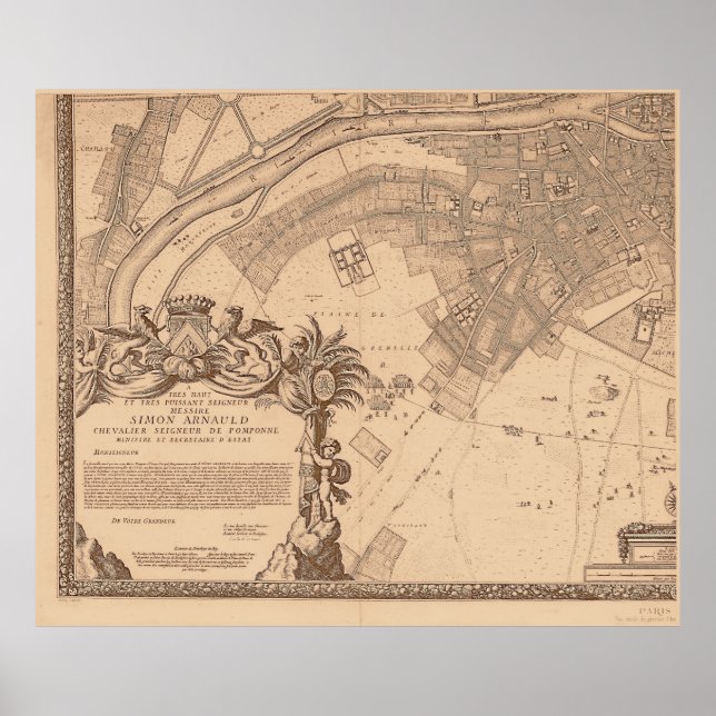 4 Panel Sepia de Rochefort Paris Map Frame 3 Poster (Front)