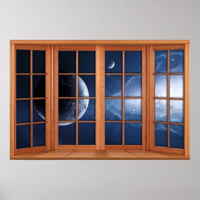 4 Panelled Wooden Window Illusion of the Universe Poster (Front)