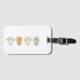 4 Pastel Owls Flying Luggage Tag
