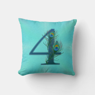 4 Peacock Feather Anniversary Elegant Cushion