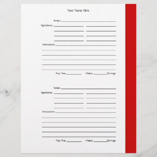 4 per Page - Red 2-sided Recipe Pages