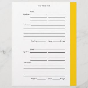 4 per Page - Yellow 2-sided Recipe Pages