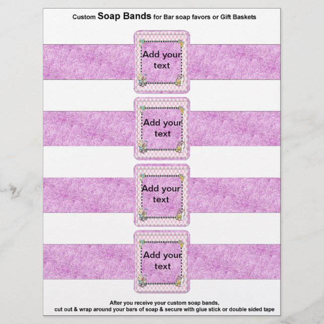 4 per sheet Bar Soap Bands Baby Shower Paper Favou (Front)