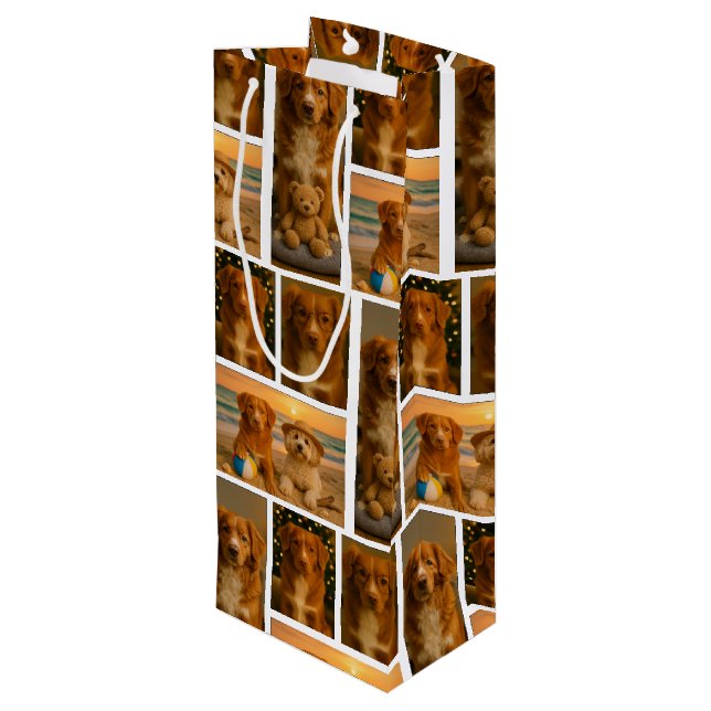 4 Personalized Photo Collage Wine Gift Bag (Back Angled)