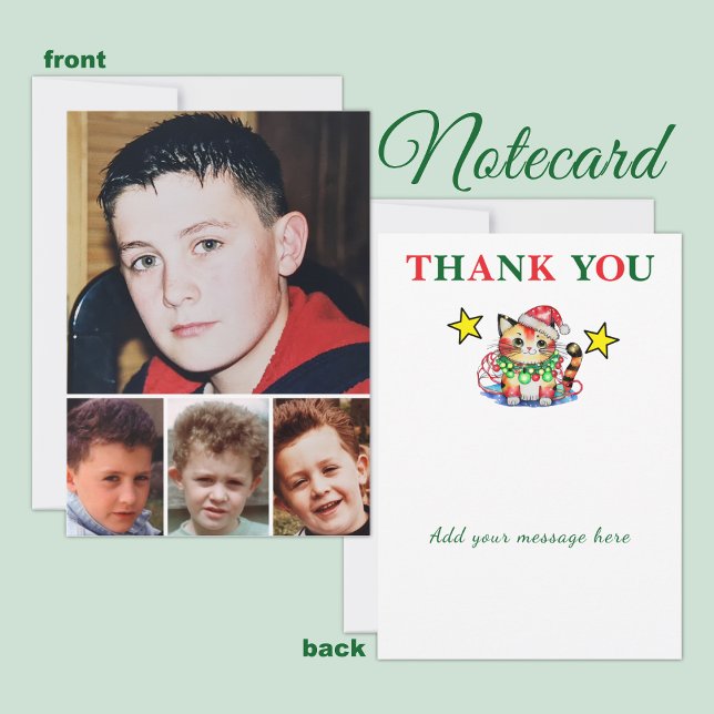 4 photo add message christmas cat baubles thank you card (Creator Uploaded)