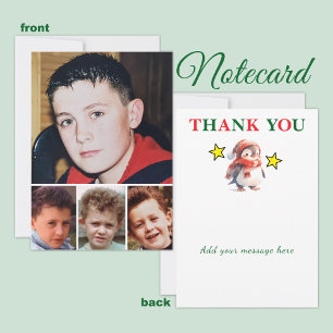 4 photo add message christmas penguin thank you card