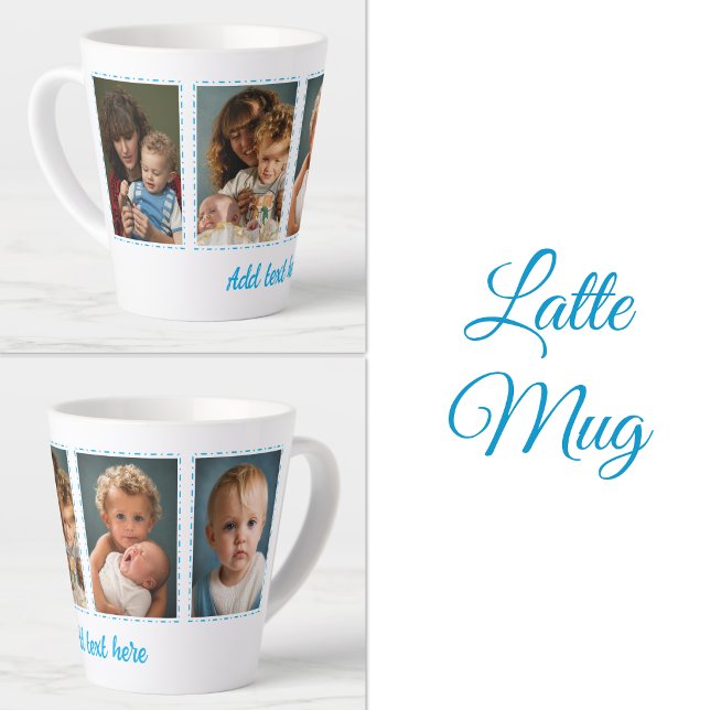 4 photo add text white blue latte mug (Creator Uploaded)