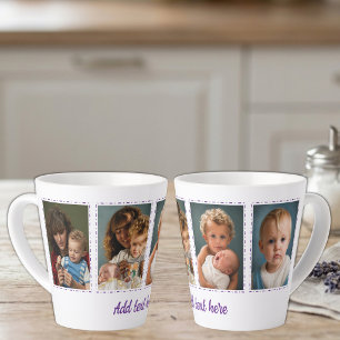 4 photo add text white purple latte mug