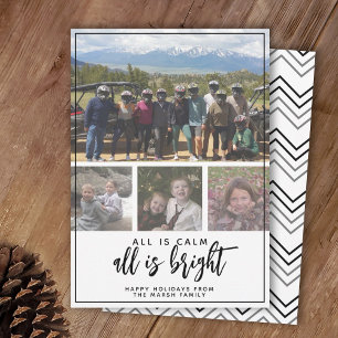4 Photo - All is Calm Bright Black White Christmas Holiday Card