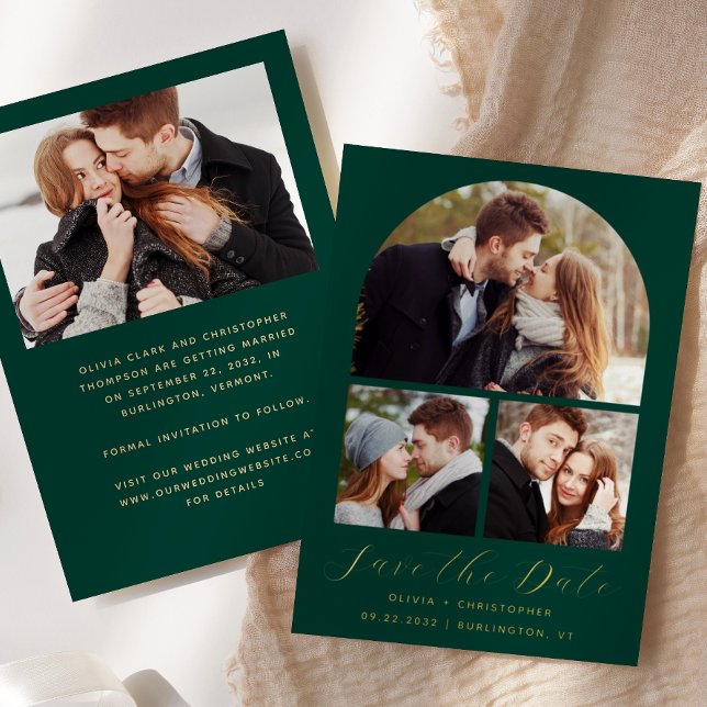 4-Photo Arch Emerald Green Gold Save the Date (Creator Uploaded)