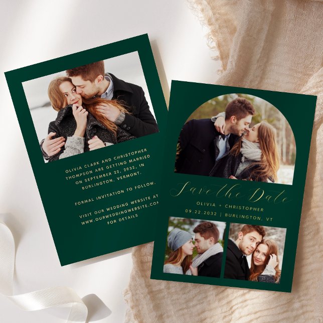 4-Photo Arch Emerald Green Gold Save the Date (Creator Uploaded)