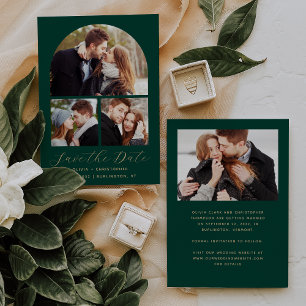 4-Photo Arch Emerald Green Gold Save The Date