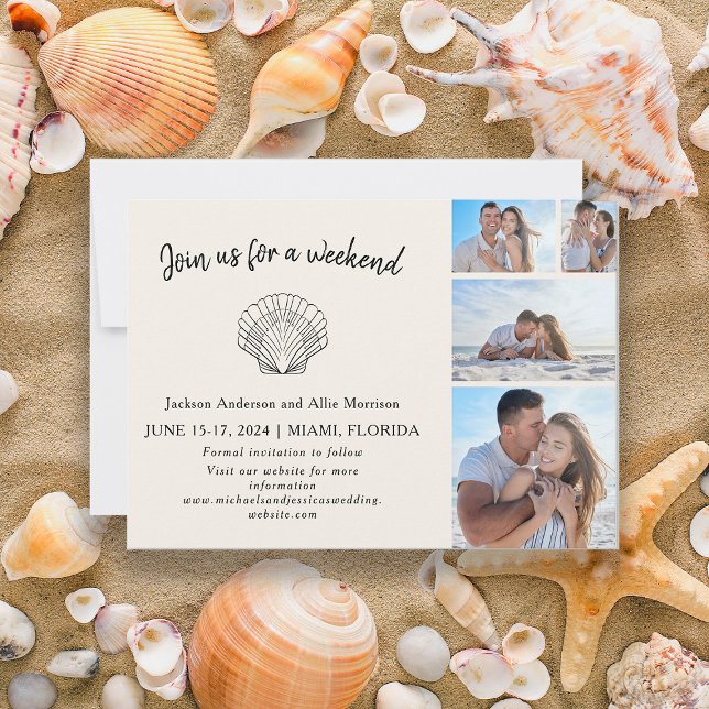 4 Photo Beach Seashell Destination Wedding  Save The Date (4-photo beach wedding Save the Date card)