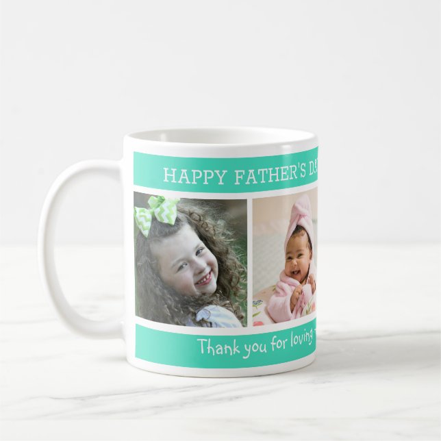 4 Photo Best Step Dad Ever Father's Day  Green Coffee Mug (Left)